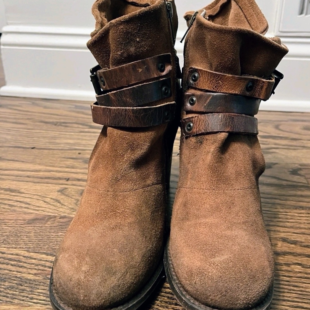 Freebird By Steven Blaze Suede Brown Leather Ankle Booties Boots 10 US Women